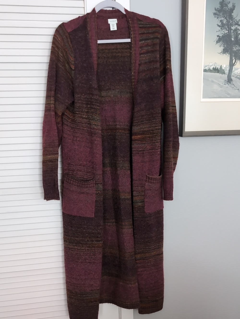 Aspen Long Open-Front Wine and Brown Knit Duster